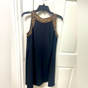 Gold beaded black mini Aidan Mattox dress! NWT!